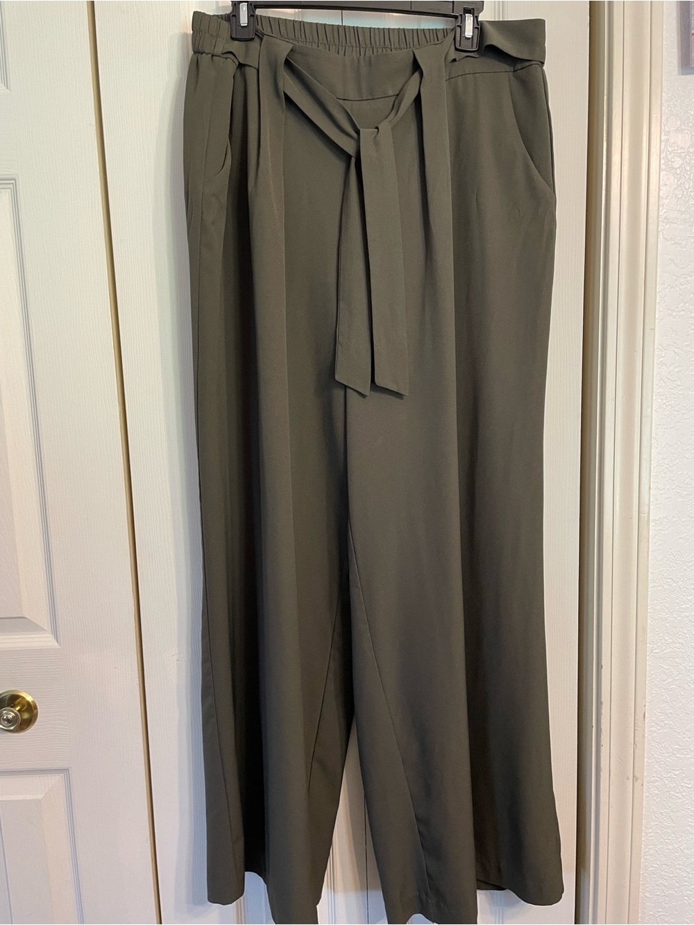 Cato Olive Green Wide-Leg Tie-Waist Pants